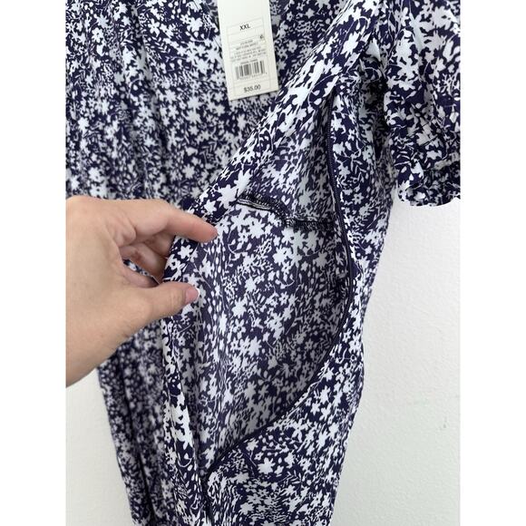 A New Day XXL Blue White Floral Midi Dress Puff Sleeve Crepe Boho Cottagecore Nw - Picture 10 of 11